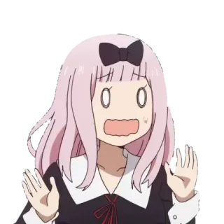 😵 7a232226 Chika Fujiwara Kaguya-sama: Love Is War animé, Chika Fujiwara, Kaguya-sama, choqué, surpris, personnage, cheveux roses, fille animé telegram sticker