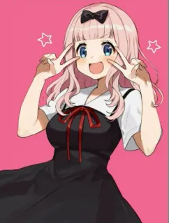 ✌️ 6a4b7ffa Chika Fujiwara Kaguya-sama: Love Is War Anime, Chika, Kawaii, Carino, Segno di pace, Capelli rosa, Kaguya-sama telegram sticker