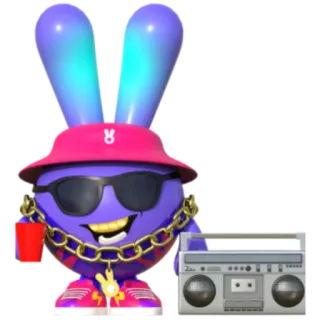 🎶 5330a09f Dessin animé, Lapin, Boombox, Chapeau, Lunettes de soleil, Chaîne, Lapin telegram sticker