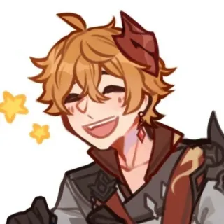 😄 58cf0a27 Tartaglia Genshin Impact Tartaglia, Genshin Impact, anime, spel, personage, glimlachend, sterren telegram sticker