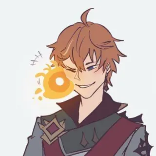 ☺️ 89088c01 Tartaglia Genshin Impact Anime, Videogame, Roodharig, Glimlach, Boosaardige Glimlach, Oranje, Karakter telegram sticker