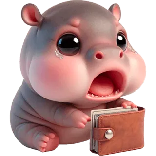 🤑 5126b299 Nilpferd, Cartoon, traurig, Portemonnaie, Geld, süß, weinend telegram sticker