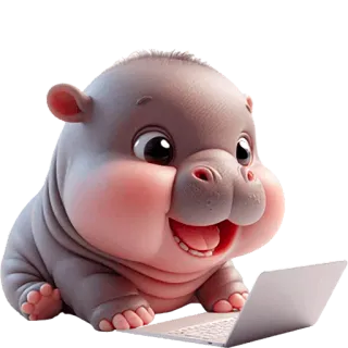 😃 9da36151 Nilpferd, süß, Tier, Cartoon, Laptop, Baby Nilpferd telegram sticker