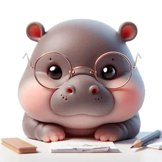 🤓 b1936f92 Nilpferd, süß, Tier, Cartoon, Brille, fleißig telegram sticker