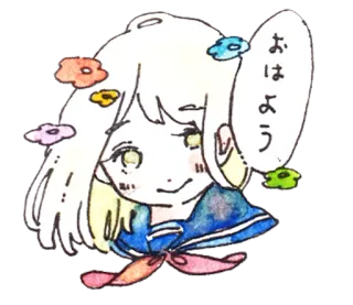 ☀️ b33362e0 おはよう 动漫女孩, 花, 可爱, 问候, 日语 telegram sticker