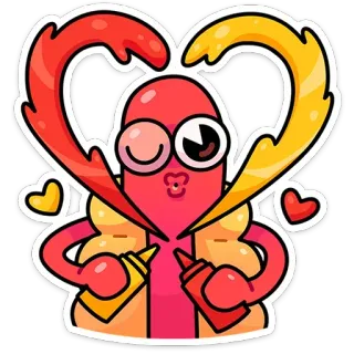 🥰 641adda4 hot dog, kreskówka, jedzenie, serce, miłość, ketchup, musztarda, kapryśny telegram sticker