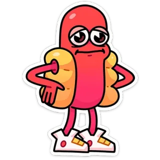😐 65386f1f Hot dog, Kreskówka, Smutny, Postać, Jedzenie, Zabawny, Naklejka telegram sticker
