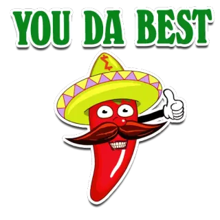 👏 24eb6bb4 YOU DA BEST peperoncino, sombrero, baffi, cartone animato, pollice in su, messicano, cibo whatsapp sticker