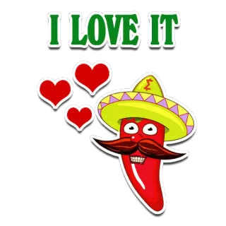 😍 507eb03c I LOVE IT peperoncino, messicano, cibo, cappello, cartone animato, amore whatsapp sticker