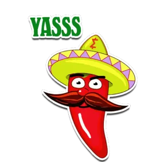 👍 62619399 YASSS peperoncino, cartone animato, sombrero, messicano, cibo, emoji, Yasss whatsapp sticker