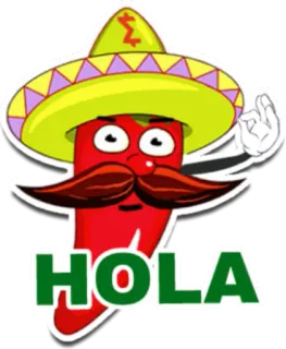 ✌️ 81e17a0e HOLA peperoncino, sombrero, messicano, ciao, cartone animato whatsapp sticker
