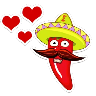 😘 8adddb74 peperoncino, sombrero, cartone animato, cuore, messicano whatsapp sticker