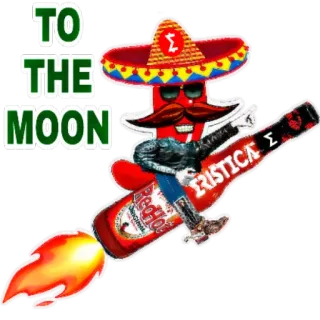 🚀 be3f87ab TO THE MOON peperoncino, messicano, razzo, salsa piccante, sombrero, luna, umorismo whatsapp sticker