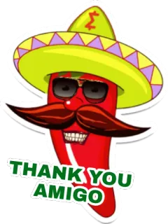 👍 f08bbf4b THANK YOU AMIGO pepe, peperoncino, sombrero, messicano, cibo, amico, grazie whatsapp sticker