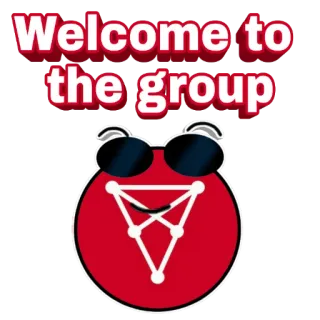😎 d0375c57 Welcome to the group welkom, groep, rood, zonnebril, cartoon telegram sticker