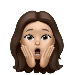 😯 7ea34637 Memoji, geschockt, Überraschung, Cartoon, Gesicht, Brünette whatsapp sticker