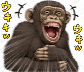🐵 bd26925e ウキキ monyet, tertawa, lucu, binatang, kera, teks jepang whatsapp sticker