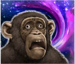 🐵 f2e940bc monyet, kera, terkejut, galaksi, luar angkasa, takut, terkejut whatsapp sticker