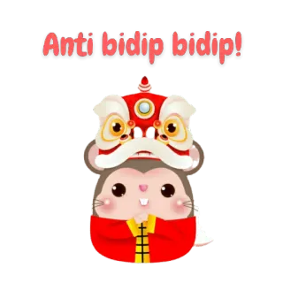 🇨🇳 b434fd22 Anti bidip bidip! 동물, 쥐, 사자춤, 설날, 귀여운 telegram sticker