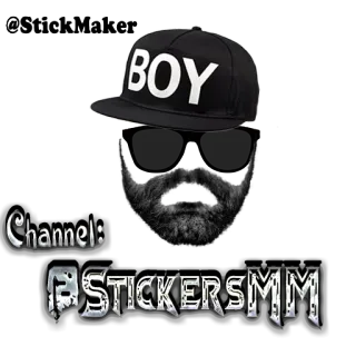 😎 56c98392 BOY 소년, 모자, 선글라스, 수염, 남자 telegram sticker