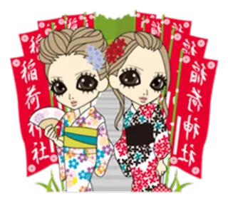 👭 6f604355 猫荷社 기모노, 일본, 문화, 소녀, 전통 의상, 애니메이션 스타일 telegram sticker