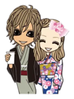 👫 d3d030c0 커플, 유카타, 일본, 기모노, 만화, 귀여운, 전통 의상 telegram sticker