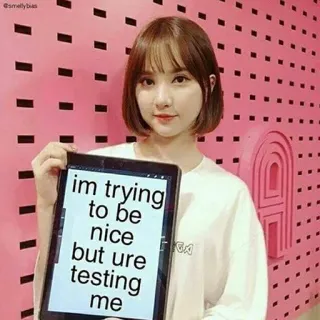 🙂 5edd0007 im trying to be nice but ure testing me hài hước, meme, kiểm tra, tốt, hài telegram sticker