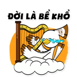 😭 7ea2b244 ĐỜI LÀ BỂ KHỔ tristezza, pianto, uccello, arpa, sofferenza, nuvole, cartone animato telegram sticker