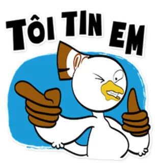 😋 d464baa1 TÔI TIN EM cartone animato, anatra, vietnamita, io credo in te, pistola con le dita telegram sticker