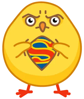 😎 a965638d oiseau, super-héros, animal, dessin animé, jaune, poulet, superman telegram sticker