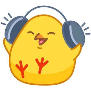 😎 dff143d6 poussin, casque, musique, mignon, animal, dessin animé, jaune telegram sticker