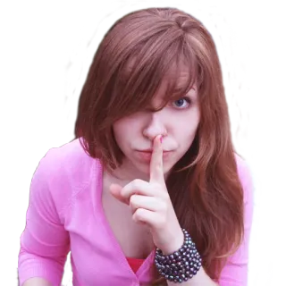😶 f755ef92 woman, pink, portrait, finger, shhh, silence, gesture telegram sticker