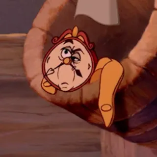 🥀 61d4c013 Cogsworth Beauty and the Beast jam, kartun, animasi, Disney, film, Cogsworth, karakter telegram sticker