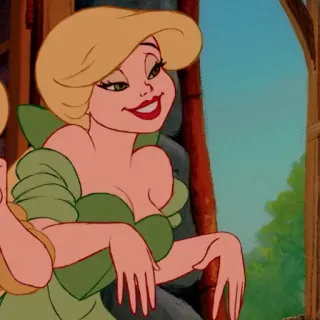 🥀 8604c00a karakter kartun, pirang, animasi, wanita, gaun hijau telegram sticker