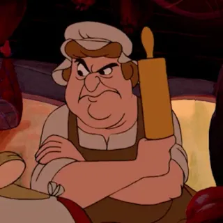 🥀 91a07fa2 Chef Bouche Beauty and the Beast kartun, koki, marah, memanggang, Disney, penggilas adonan telegram sticker