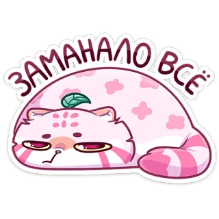 😩 bae6028a ЗАМАНАЛО ВСЕ: 고양이, 피곤한, 귀여운, 분홍색, 동물, 러시아 telegram sticker