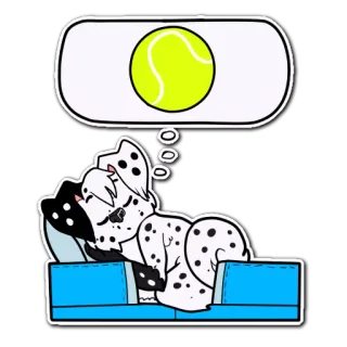 😴 b876ee97 dog, dalmatian, sleeping, tennis ball, dreaming, cartoon whatsapp sticker