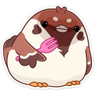 🍴 553b6a18 鸟, 麻雀, 叉子, 可爱, 卡哇伊, 动物 whatsapp sticker