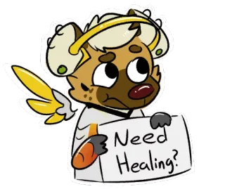 😇 556fca87 Need Healing? исцеление, мультфильм, наклейка, видеоигра telegram sticker