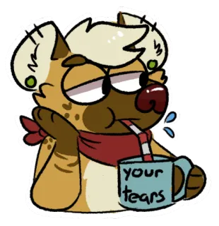 😒 85f0bcd6 your tears антропоморфный, животное, милый, смешной, напиток, гиена telegram sticker