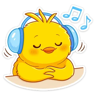 🎧 1bd70e0d poussin, écouteurs, musique, mignon, oiseau, écoute, dessin animé whatsapp sticker