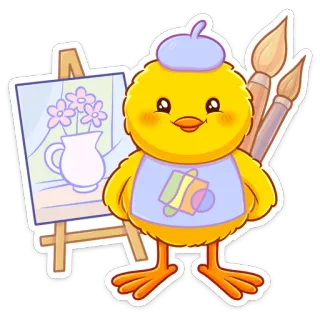 👨‍🎨 680b9670 chicken, artist, painting, easel, brushes, cute whatsapp sticker