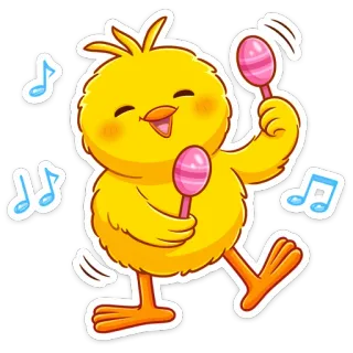 👯 80643914 chick, chicken, maracas, music, cartoon, cute, yellow, dance whatsapp sticker
