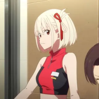 📕 0e7dc4d0 Chisato Nishikigi Lycoris Recoil Anime, Personage, Blond haar, Rode ogen, Meisje telegram sticker