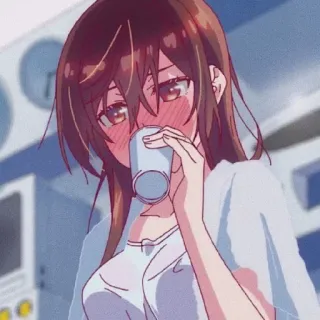 ☺ e84732e7 Anime, Minum, Gadis, Imut, Blush, Minuman whatsapp sticker