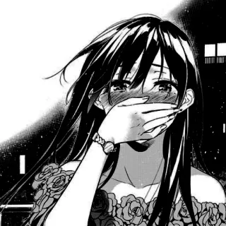 🎐 6e21a9bc animé, manga, pleurs, fille, triste, noir et blanc whatsapp sticker