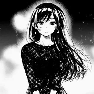 🎐 907b96ae Anime, Manga, Femme, Illustration, Portrait, Noir et blanc whatsapp sticker