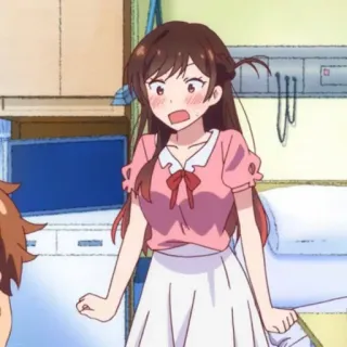 🍓 0276bd2f Chizuru Ichinose Rent-A-Girlfriend 애니메이션, 이치노세 치즈루, 렌탈 여친, 충격, 애니 여자, 핑크, 흰색 스커트 telegram sticker