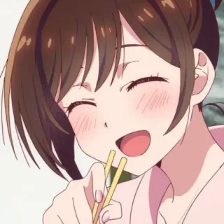 🍓 16013bd1 애니메이션, 여자, 젓가락, 웃는, 귀여운 telegram sticker