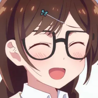 🍓 1dce7b35 애니메이션, 여자, 안경, 귀여운, 웃는 telegram sticker